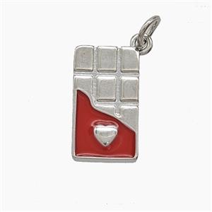Chocolate Charms Copper Pendant Red Enamel Platinum Plated, approx 9-16mm