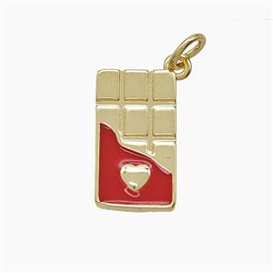 Chocolate Charms Copper Pendant Red Enamel Gold Plated, approx 9-16mm