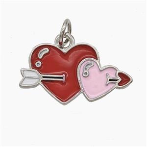 Copper Arrow Heart Pendant Red Pink Enamel Platinum Plated, approx 11-20mm