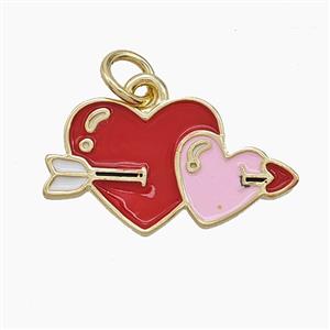 Copper Arrow Heart Pendant Red Pink Enamel Gold Plated, approx 11-20mm