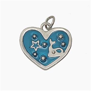 Copper Heart Pendant Blue Enamel Star Platinum Plated, approx 18mm