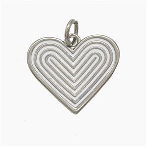 Copper Ribbed Heart Pendant White Enamel Platinum Plated, approx 17.5mm