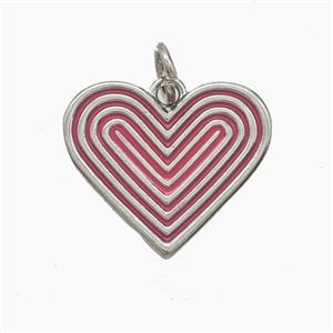 Copper Ribbed Heart Pendant Red Enamel Platinum Plated, approx 17.5mm