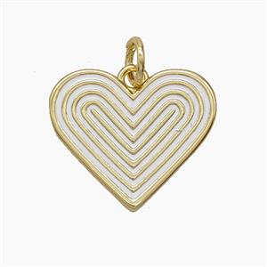 Copper Ribbed Heart Pendant White Enamel Gold Plated, approx 17.5mm