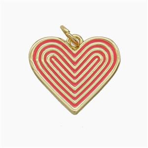 Copper Ribbed Heart Pendant Red Enamel Gold Plated, approx 17.5mm