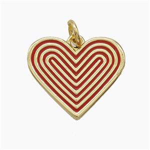 Copper Ribbed Heart Pendant Red Enamel Gold Plated, approx 17.5mm