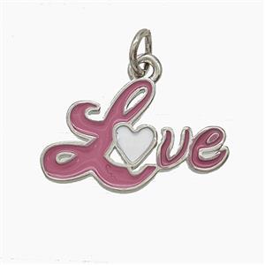 Copper Love Pendant Pink Enamel Platinum Plated, approx 12-20mm