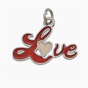 Copper Love Pendant Red Enamel Platinum Plated, approx 12-20mm