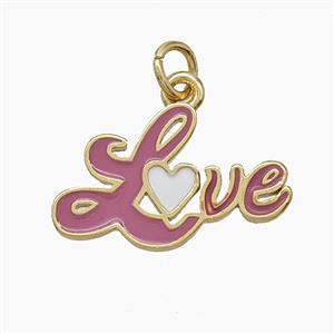 Copper Love Pendant Pink Enamel Gold Plated, approx 12-20mm