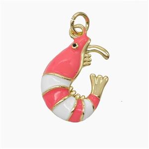 Copper Shrimp Pendant Pink Enamel Gold Plated, approx 13-18mm
