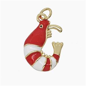 Copper Shrimp Pendant Red Enamel Gold Plated, approx 13-18mm