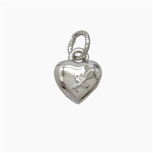 Copper Heart Pendant Flower Platinum Plated, approx 8mm
