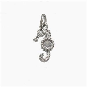 Copper Seahorse Pendant Pave Zirconia Platinum Plated, approx 7-12mm