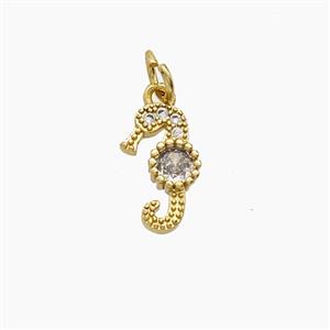 Copper Seahorse Pendant Pave Zirconia Gold Plated, approx 7-12mm
