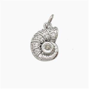 Copper Swirl Shell Pendant Pave Zirconia Platinum Plated, approx 10-13mm