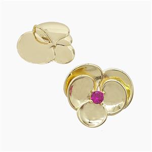 Copper Flower Pendant Pave Zirconia Gold Plated, approx 27mm