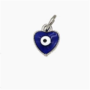 Copper Heart Pendant DeepBlue Enamel Evil Eye Platinum Plated, approx 7mm