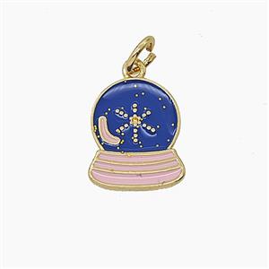 Crystal Ball Charms Copper Pendant Blue Enamel Gold Plated, approx 10-13mm