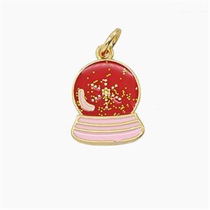 Crystal Ball Charms Copper Pendant Red Enamel Gold Plated, approx 10-13mm