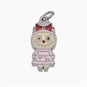 Copper Girls Pendant Enamel Cartoon Platinum Plated, approx 8.5-17mm