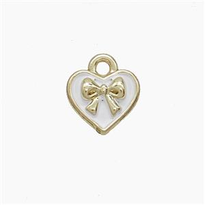 Copper Heart Pendant White Enamel Bowknot Gold Plated, approx 9.5mm