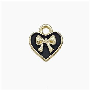 Copper Heart Pendant Black Enamel Bowknot Gold Plated, approx 9.5mm