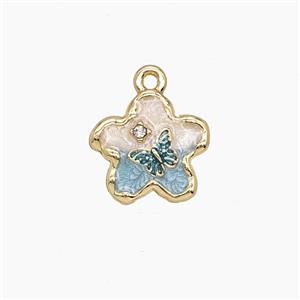 Copper Flower Pendant Enamel Gold Plated, approx 13mm