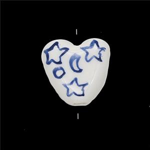 Porcelain Heart Beads Star Moon Painted, approx 15mm