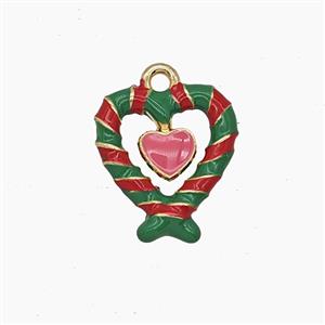 Christmas Heart Charms Copper Pendant Enamel Gold Plated, approx 13-15mm