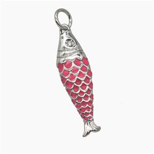 Copper Fish Pendant Pink Enamel Platinum Plated, approx 7-25mm