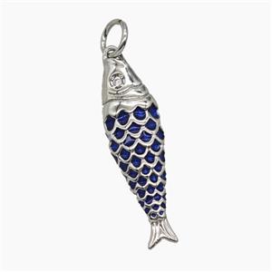 Copper Fish Pendant Blue Enamel Platinum Plated, approx 7-25mm