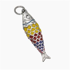 Copper Fish Pendant Multicolor Enamel Platinum Plated, approx 7-25mm