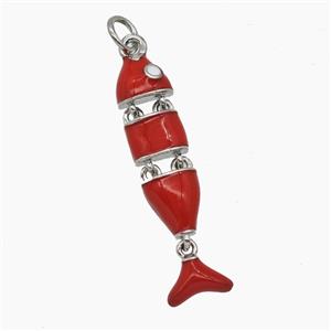 Copper Fish Pendant Red Enamel Platinum Plated, approx 7-30mm
