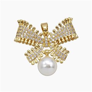 Copper Bowknot Pendant Pave Zirconia Resin Gold Plated, approx 10mm, 25-35mm