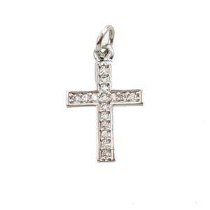 Copper Cross Pendant Pave Zirconia Platinum Plated, approx 11-15mm