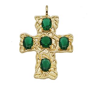 Copper Cross Pendant Pave Zirconia Gold Plated, approx 32-38mm