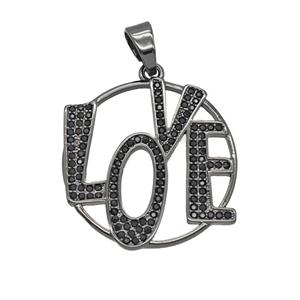 Copper LOVE Pendant Micropave Zirconia Black Plated, approx 24-25mm