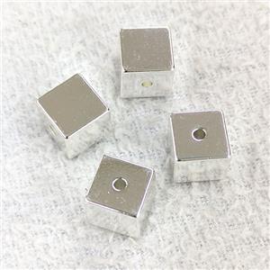 Copper Cube Beads Shiny Silver, approx 10mm