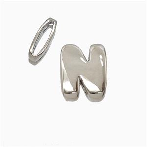 Copper letter Bead, Platinum Plated, approx 8-14mm, 1.6-10mm hole
