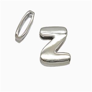 Copper letter Bead, Platinum Plated, approx 8-14mm, 1.6-10mm hole