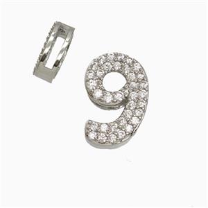 Copper Bead Pave Zircon, Platinum Plated, approx 7-14mm, 1.6-10mm hole