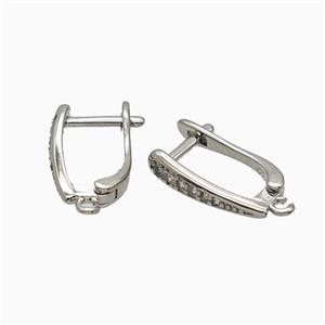 Copper Latchback Earrings Pave Zirconia Platinum Plated, approx 12-18mm