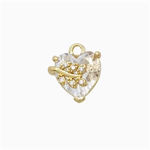 Copper Heart Pendant Pave Crystal Glass Leaf Gold Plated, approx 10mm