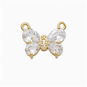 Copper Butterfly Pendant Pave Crystal Glass 2loops Gold Plated, approx 11-15mm