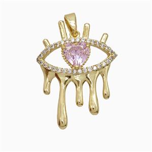 Copper Eye Pendant Pave Zirconia Gold Plated, approx 20-25mm