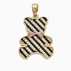 Copper Bear Pendant Pave Zirconia Black Enamel Gold Plated, approx 16-20mm