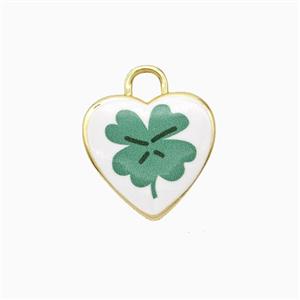 Copper Heart Pendant Painted Flower Gold Plated, approx 16mm