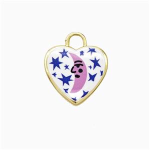 Copper Heart Pendant Painted Starmoon Gold Plated, approx 16mm