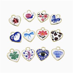 Copper Heart Pendant Painted Gold Plated Mixed, approx 16mm