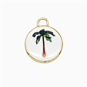 Copper Circle Pendant Painted Coconut Tree Gold Plated, approx 17mm